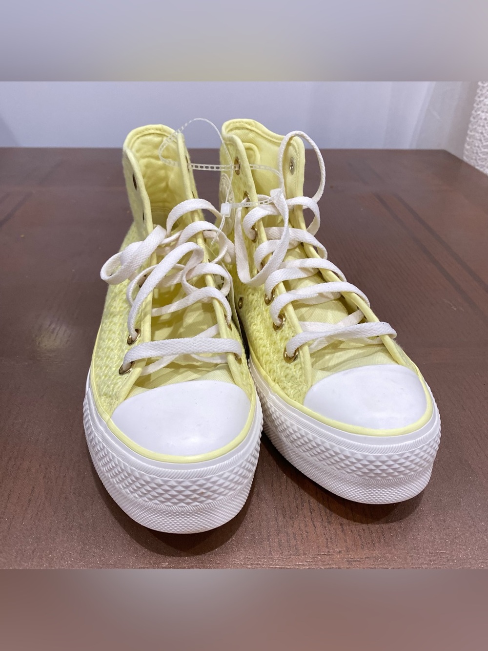 Converse Chuck Taylor All Star Lift High Top Knit Lemon Slushy A14967C,size 8.5